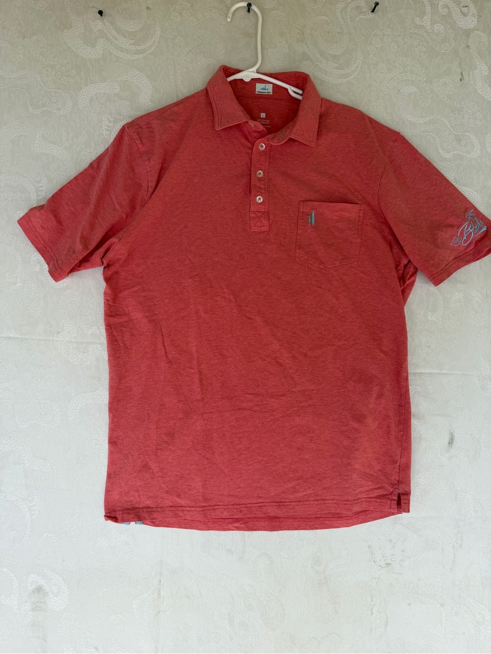 johnnie-O Red Short Sleeve Polo with Chest Pocket